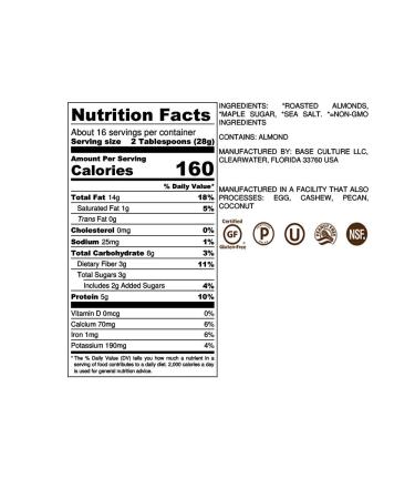 Base Culture Maple Almond Butter - 100% Paleo, Gluten Free, No Added Sugar | 16oz - Buy Online on SooperMarket.com