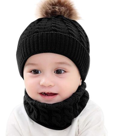Yinuoday 2PCS Baby Knit Hat Scarf Set - Winter Beanie Cap with Circle Loop Scarf Neckwarmer in Black - Buy Online on SooperMarket.com