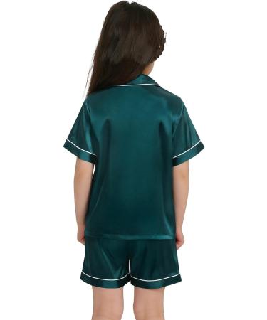 SWOMOG Kids Silk Pyjamas Set - Short Sleeve Satin PJs for Girls Boys, Button-Down Silky Nightwear for Children & Teens, Ages 4-16, Dark Green - Buy Online on SooperMarket.com