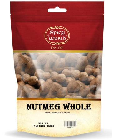 Spicy World Whole Nutmeg 1 Pound (16oz) - 80+ Pieces! 1 Pound (Pack of 1)