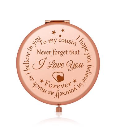 Cousin Gifts for Women Inspirational Gifts for Favorite Cousin Rose Gold Compact Mirror Encouragement Gifts for Cousin Sister Birthday Christmas Graduation Gifts for Best Cousin Pocket Makeup Mirror