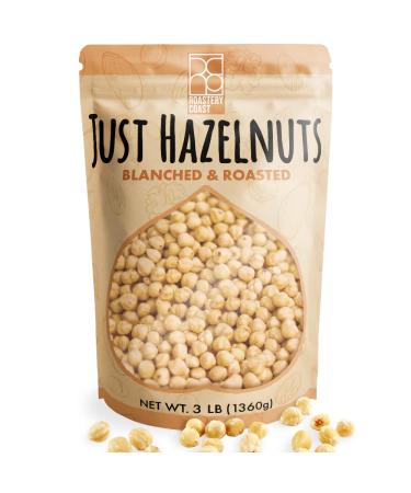 Roastery Coast - Blanched / Roasted Hazelnuts 3 LB |UNSALTED| FILBERTS | NO SKIN | KOSHER | CERTIFIED GLUTEN FREE | NON-GMO | PALEO