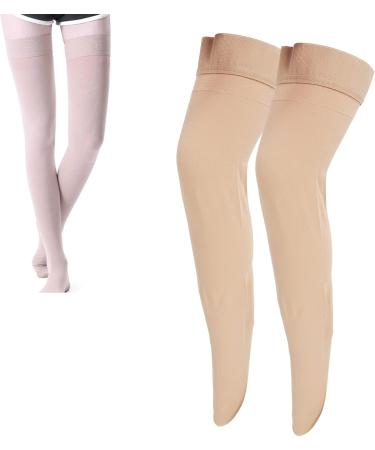Thigh-High Compression Stockings for Varicose Veins - Beige 23-32 mmHg Closed Toe Sports Socks | International Shipping Available - Buy Online on SooperMarket.com