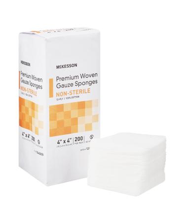 McKesson Premium Woven Gauze Sponges  Non-Sterile  12-Ply  100% Cotton  4 in x 4 in  200 Per Pack  1 Pack 4 X 4 Inch ( 200 Count )