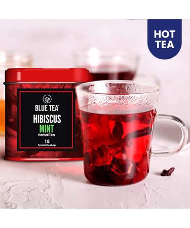 BLUE TEA - Hibiscus Mint Herbal Tea - 36 Tea Bags (Pack of 2) | CAFFEINE FREE | Hibiscus + Mint | Farm Packed Hibiscus Tea | Tin Packing - Buy Online on SooperMarket.com
