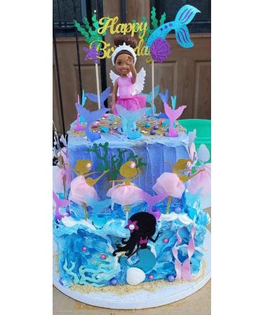 Glitter Mermaid Theme Birthday Cake Topper with Seaweed and Mermaid Cake Cupcake Toppers for Girls Mermaid Themed Birthday Cake Party Decorations. Black - Buy Online on SooperMarket.com