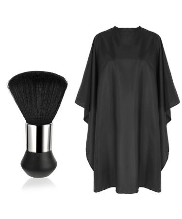 Black Hair Cutting Cape with Neck Duster Brush Professional Barber Cape Hairdressing Gown Waterproof Salon Barber Gown with Adjustable Barbers Cape for Hair Styling Cutting Coloring Styling