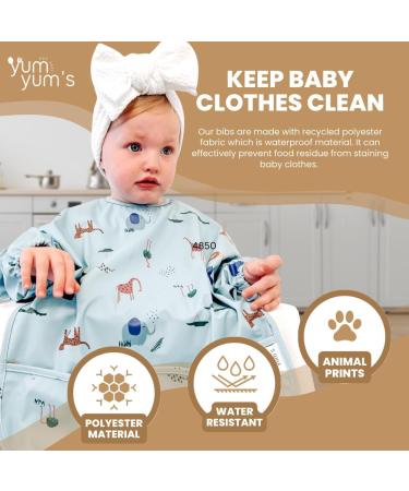 Yum Yum's Silicone Baby Bibs - Waterproof Long Sleeve Feeding Bib with Safari Friends Design | Ideal for Baby Weaning 6-12 Months - Buy Online on SooperMarket.com