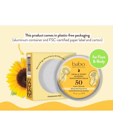 Babo Botanicals Swim&Sport Mineral Sunscreen Balm SPF50 | Zinc Oxide | Face & Body | All Ages | Dermatologist Tested | Cruelty-Free | Fragrance-Free | Water Resistant | 2 oz - Buy Online on SooperMarket.com