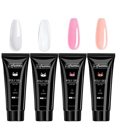 Lofuanna Poly Gel Nail Kit 4 PCS 15ml Poly Gel Builder Gel Kit for Nails Quick Building Poly Nail Extension Gel Nail Kit for Starter and Professional Nail Technician(4 colors set) Clear Nude Pink White