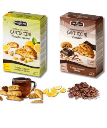 Cantuccini Pistachio with Lemon and Cantuccini Chocolate Biscuits From Italy Pack of 2 (2x200gr) | Authentic Cantuccini Italian Gourmet Biscuits From Tuscany