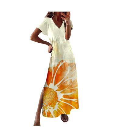 Rytejfes dress women elegant long -sleeved summer long festive elegant long beach dress blouse dress maxi dress summer dresses boho dress leisure dress midi dress summer dress beach dress! yellow xxl