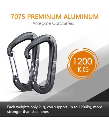 Brotree Carabiner Hooks - 1200kg Heavy-Duty Screw Lock Perfect for Hiking Camping & Fishing - 2 Black Wire Gate Key Rings - Buy Online on SooperMarket.com
