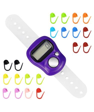 LAMXD Knit Counter Knitting Crochet Stitch Marker Row Counter Finger Digital Counter Stitch counters for Crocheting PurpleFinger Counter with 20pcs Stitch Marker(Random Color) 20pcs knit marker+purple