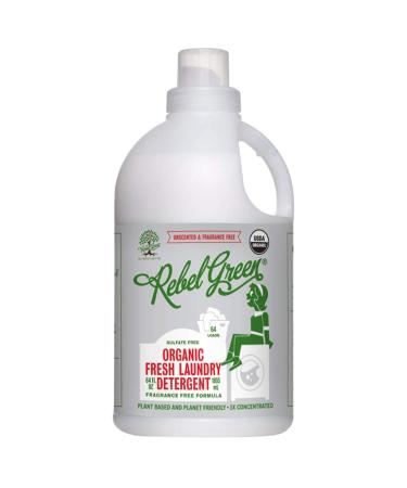 Rebel Green Laundry Detergent, Organic and Sulfate Free Hypoallergenic Laundry Soap, Unscented, 64 Load Bottle