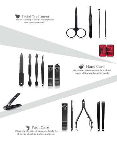 Manicure Set Nail Set Nail Clipper Kit Professional - Stainless Steel Pedicure Set Nail Grooming Kit of 15pcs with Case for Travel (Black/Red) - Buy Online on SooperMarket.com