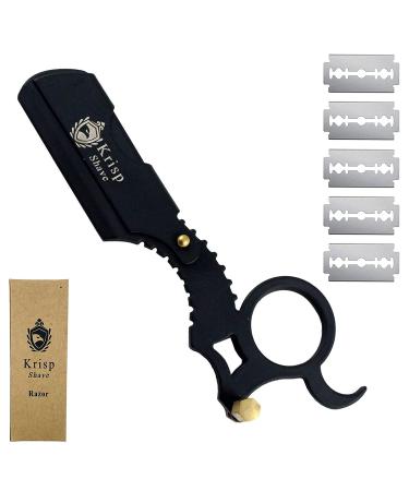 Professional Classic Straight Edge Barber Razor For Close Shaving - Salon Quality Manual Men's Beard Cut Throat Finger Razor Shavette With 10 Shaving Blades By Krisp Shave