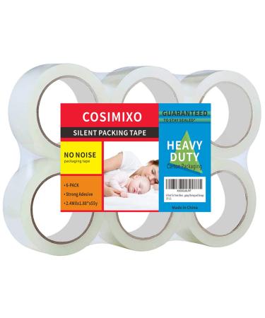 COSIMIXO No Noise Silent Packing Tape 2.4mil x 1.88" x 55 Yards, 6 Rolls,Industrial Heavy Duty Noiseless Packaging Tape for Quiet Packing Shipping Moving and Storage Silent 2.4Mil x 1.88" x 55Y 6-Pack