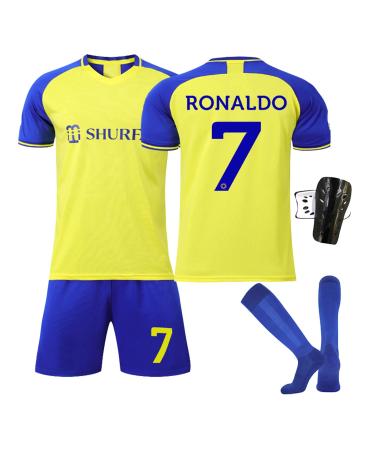 Ronronner football jersey for children football jersey Football jerseys short-arm jersey shorts set No. 7 Yellow jersey football jersey with socks for adults and children Yellow clothes-7-22
