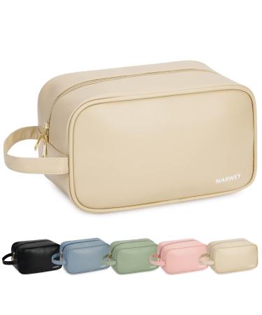 Travel Toiletry Vegan Leather Wash Bag for Women Traveling Dopp Kit Makeup Bag Organizer for Toiletries Accessories Cosmetics (P-Brown)