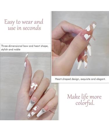 White French Tip Press On Nails with Pearl Heart Design - 24Pcs Acrylic Nude Nail Press On for Women and Girls - Buy Online on SooperMarket.com