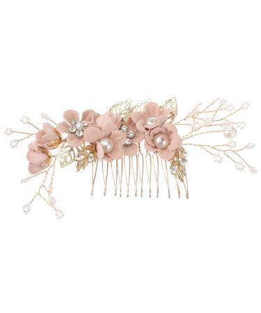 Minkissy Wedding Hair Comb Pearl Crystal Decor Clip Pin Rhinestone Flower Wedding Hair Accessories for Bride Bridesmaid (Pink)