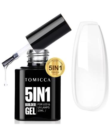 TOMICCA 5 in 1 Builder Nail Gel- Builder Base Strengthening Clear Nail Gel for Hard Strong Nails Tips & Extensions Clear Builder Gel for Nails Repair Nail Art Decoration Easy to Shape(Clear 15ML)