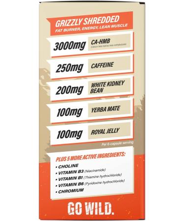 GRIZZLY SHREDDED Thermogenic Fat Burner Energy Lean Muscle Caffeine HMB - Buy Online on SooperMarket.com