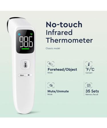 No-Touch Digital Forehead Thermometer for Adults and Kids - High Accuracy, Ultra Clear LED Screen, Fever Alarm - White - Buy Online on SooperMarket.com