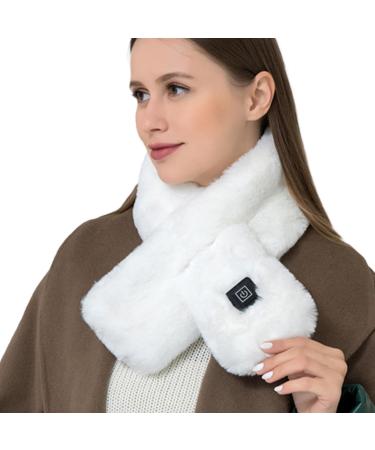 Kasmole Neckuch for Heat - neck heating pillows three temp USB heated soft warm scarf portable heating pillow with electrical temperature control wireless heat scarf for the neck relief White single scarf
