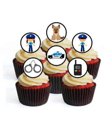PRECUT Police Edible Cupcake Toppers Sheriff Theme Emergency Services Edible Cupcake Decorations - Stand Up Disc Wafer Cake Decorations (Pack of 12)