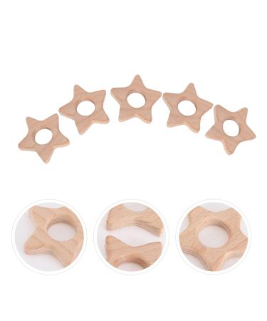 ABOOFAN 5pcs Wooden Star Teething Rings for Babies - Khaki | Baby Chew Toy with Silicone Teether | 5.5x5.5cm - Buy Online on SooperMarket.com