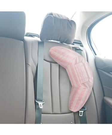 Kids Car Seat Belt Cover Set - Soft Shoulder Pad for Safety & Comfort | Travel Pillow & Neck Support | Universal Fit for Boys & Girls | 1pc Grey Stripe + 1pc Pink Stripe - Buy Online on SooperMarket.com
