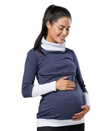 HAPPY MAMA Boutique Women's Maternity Nursing Jumper Sweeathirt 348 12-14 Dark Jeans & White
