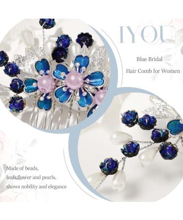IYOU Flower Wedding Hair Combs Blue Pearl Bridal Headpiece Floral Leaf Hair Piece Bride Bridesmaid Hair Accessories for Women - Buy Online on SooperMarket.com