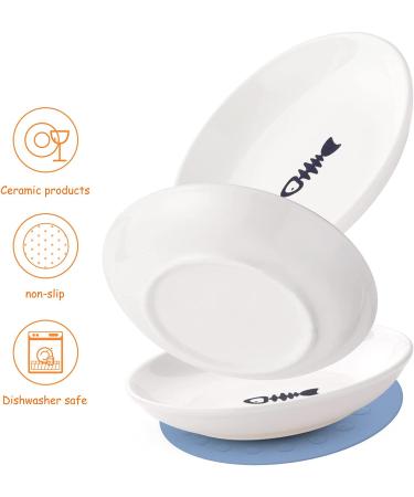 Ceramic Cat Food Plates and Wide Bowls for Stress-Relief Whisker Fatigue | Cat Feeding Dishes in White & Black - Buy Online on SooperMarket.com
