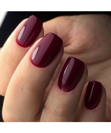 GLAMERMAID Dark Red Press on Nails - 24 Pcs Burgundy False Nails with Glue | Reusable Glossy UV Finish Acrylic Manicure Kits for Women & Girls - Buy Online on SooperMarket.com