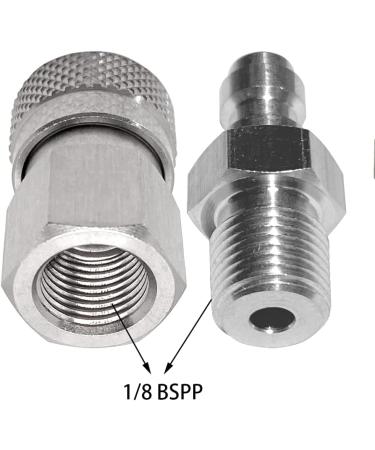 Stainless Steel 1/8 BSPP Female Connector & 8mm Male Plug Fill Nipple Quick-Disconnect Set for Paintball HPA CO2 Convertor - Universal Air Tool Fittings - Buy Online on SooperMarket.com