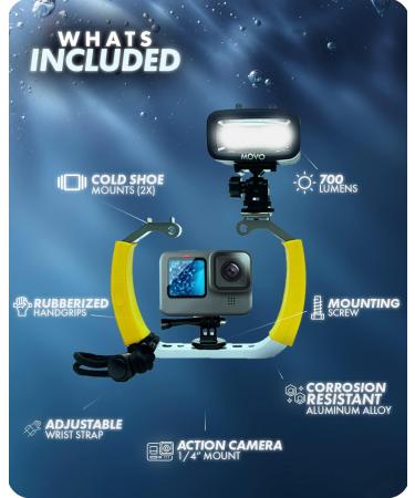 Movo DiveRig4 Diving Rig Bundle with Waterproof LED Light - GoPro and DJI Osmo Action Cam Compatible - Scuba Accessories for Underwater Photography - Buy Online on SooperMarket.com