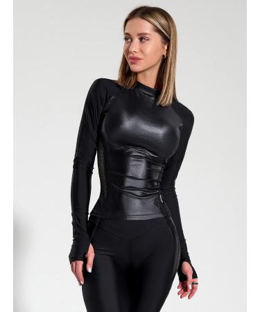 Bona Fide Women's Compression Crop Top - Long/Short Sleeve Gym Workout Shirt for Running - Black Skin Large - Buy Online on SooperMarket.com