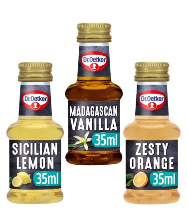 Baking Extracts Bundle With Dr Oetker Sicilian Lemon Natural Extract 35ml Madagascan Vanilla Extract 35ml and Natural Zesty Orange Extract 35ml (3 Pack)