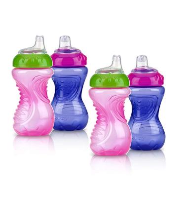 Nuby 4 Piece No Spill Easy Grip Trainer Cup 10 oz  Pink/Purple