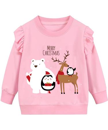 LXKA Kids Girls Christmas Jumper Sweatshirt Xmas Jumpers Toddler Santa Claus Reindeer Tops Baby T-Shirts Long Sleeve Cotton Crew Neck Casual Winter Clothes Age 1-7 Years Christmas Party 6-7 Years