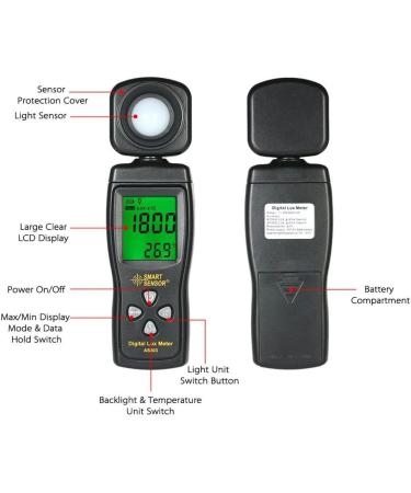 Smart Sensor AS803 Digital Lux Light Meter - High Precision 1-200000 Lux/FC Tester - Buy Online on SooperMarket.com