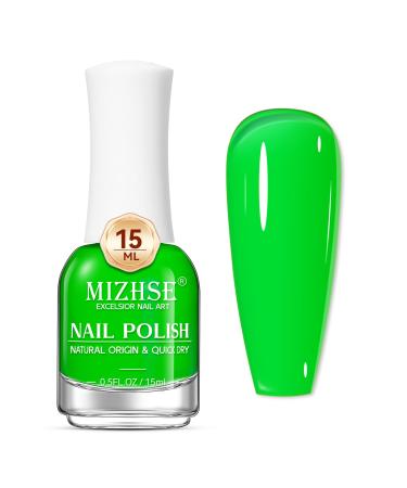 MIZHSE Quick Dry Nail Polish: Neon Green Bright Nail Polish Air Dry Fast 15ml/0.5 fl oz Regular Water-based Nail Lacquer Non-Gel Full Coverage High Glossy Shine Manicure DIY Nail Art Salon Ideal Gift 001