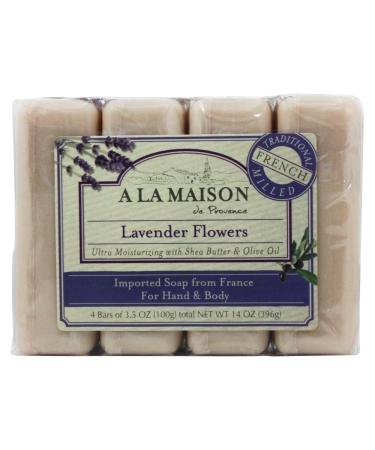 A La Maison de Provence Hand & Body Bar Soap Lavender Flowers 4 Bars 3.5 oz (100 g) Each