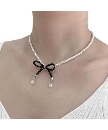 Oralgo's Bohemian Pearl Necklace | Loop Trailer & Collarbone Chain | Crystal Pearls Jewelry for Women & Girls - Black - Buy Online on SooperMarket.com