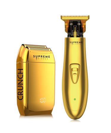 Supreme Trimmer 2-in-1 T-Shaper Trimmer & Crunch Foil Shaver | STF602 Electric Razor & ST5200 Beard Trimmer Barber Haircut Kit | Gold Shaver Combo
