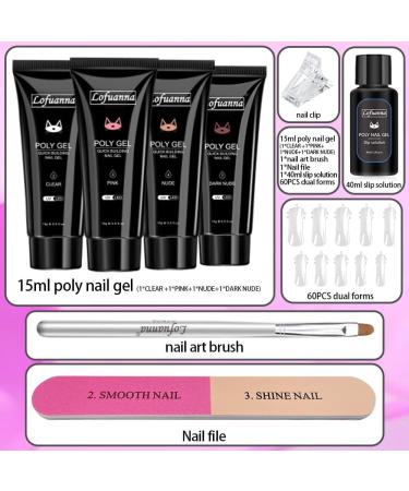 Lofuanna 4PCS Poly Gel Nail Kit - 15ML 4 Colors Builder Gel Starter Kit for Professional Technicians - French Kit 3-Nail Set - Buy Online on SooperMarket.com