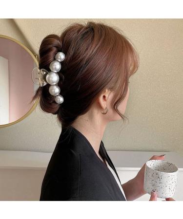 White Large Pearl Hair Claw Clips - Strong Hold Barrettes for Women | Ideal for Daily, Birthday, Wedding Wear | Nonslip Hair Accessories for Thick or Thin Hair - Buy Online on SooperMarket.com